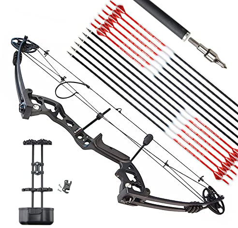 surwolf Compoundbogen Set Bogenfischen 30~55LBS Einstellbare, Bowfishing Reel,Bogen und Pfeil Set Jagdbogen für Erwachsene Jugend Angeln Jagd, Zielschießen,Rechts&Links Hand (Rechts, schwarz set1)