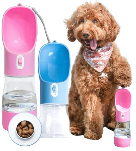 Wahre Tierliebe 2in1 Hundetrinkflasche to Go [460ml] mit Leckerli-Behälter - Tragbare Hunde-Wasserflasche mit leichtem Zugang zum Wasser und Snacks, BPA-frei, ideal für unterwegs, Wandern, Reisen