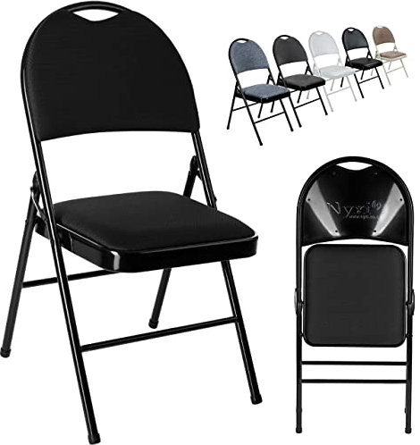 Nyxi Folding Chairs Premium Quality with Padded Fabric or PVC Seats, Metal Frame, Foldable Chair Home Office Dinning, Heavy Duty, Multi-Purpose Indoor & Outdoor (Black Fabric, 1 X Chair)
