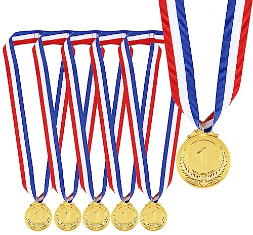 6 Stück Goldmedaille Metall Medaillen Goldmedaillen mit Umhängeband Siegermedaillen Goldmedaillen für den 1. Platz für Kinder Sporttag Medaillen Gewinner geburtstag Fussball Mini Olympiade