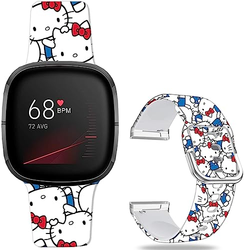 Leotop Hello Kt Sweet Blue Bands Kompatibel mit Fitbit Sense/Sense 2/Versa 3/Versa 4 Band Fancy Soft Sport Silikon Cartoon Holiday Strap Männer Frauen.