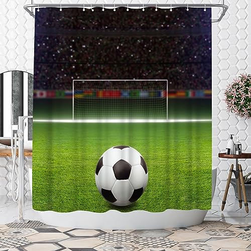 WELMECO Fußball Duschvorhang Jungen Duschvorhang 72x72 Zoll Polyester Stoff Badezimmer Dekor