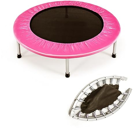 KOMFOTTEU Mini Trampolino Ø96 cm, Trampolino Elastico per Fitness Pieghevole, per Bambini con Capacità di 150 kg, con Piedini Antiscivolo, Tappeto Fitness per Allenamento Interno (Rosa)