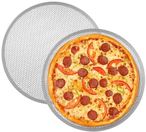 Winter Shore Pantalla Pizza Horno Grande de 38 cm (Pack de 2) - Bandeja Pizza Redonda Calidad Profesional, Distribución Uniforme del Calor - Aleación de Aluminio, Antiadherente, Antioxidante, Sin BPA