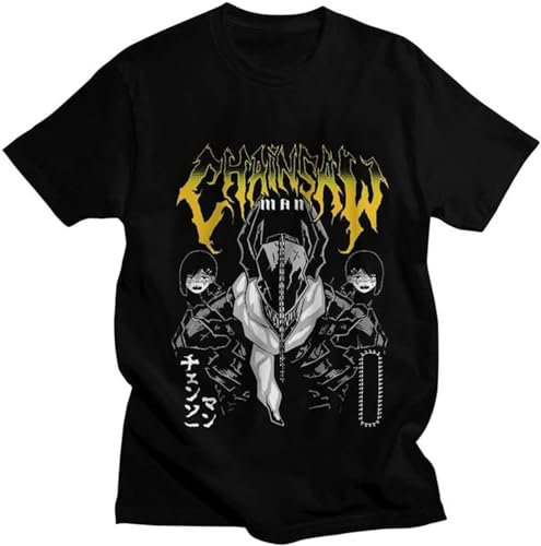 Chainsaw Man Warrior Denji T Shirts Men Short-Sleeve Anime Manga T-Shirt Harajuku Tee Tops 100% Cotton Tshirts Merch Black Size L