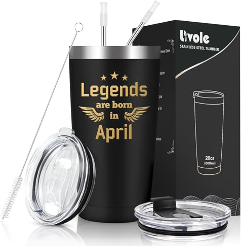 Livole Birthday Gifts for Him, Dad, Uncle, Grandad, Friends - Funny Gifts for Men Who Have Everything - Legends are Born in April Coffee Cup for Men, 20oz 600ml Stainless Steel Wine Tumbler