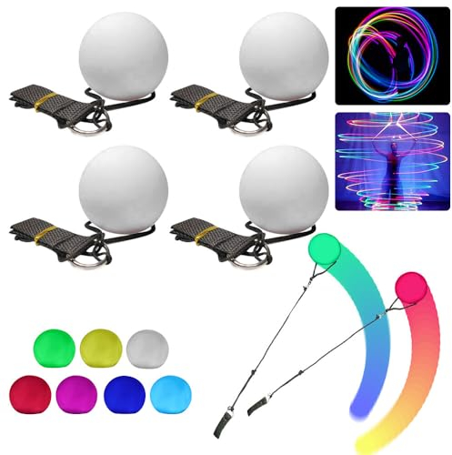 LED Poi Balls, HRKVSK 4 Pezzi Palline Giocoleria con Colori Arcobaleno ed Effetto Strobo, Poi Giocoleria, Bolas Giocoleria LED per Fitness, Danza, Giocoleria, Giocattolo per Bambini
