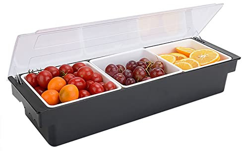 WDRENTOOL Fächer Bar Zutatenbehälter, Gewürzspender Garnieren Kunststoff Obst Caddy Tablett Home Veggie Box mit Deckel für Restaurant Buffet und Bar (3 Gitter)
