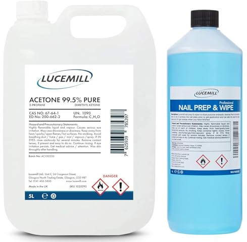 5 Litre Acetone Pure Nail Polish Remover + 1 Litre Nail Prep & Wipe Cleanser Set