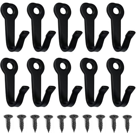 DAZZLUXE 10 Ganchos de Pared Negros Con Tornillos - Decorativos, Individuales y Bucle, Pequeños, de Rosca - Para Ropa al Aire Libre