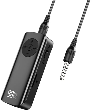 OQIMAX Récepteur Émetteur Bluetooth 5.3, 2 en 1 Adaptateur Audio Bluetooth avec Support de Carte TF, Contrôle du Volume, Appels Mains Libres, AUX Transmetteur pour Maison Sstéréo, Casque Filaire
