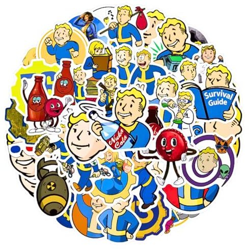 Lot de 60 autocollants en vinyle Vault Boy Nuka Cola Vault Tec pour ordinateur portable, table, ordinateur, bouteille, téléphone, Fallout Graffiti