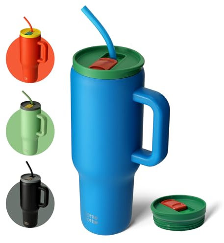 Bottle Bottle Tasse à café, 1,1 l, en acier inoxydable, avec poignée et paille, isotherme, sans BPA, pour les voyages, le bureau, l'université et le sport, idée cadeau pour les amateurs de café et de