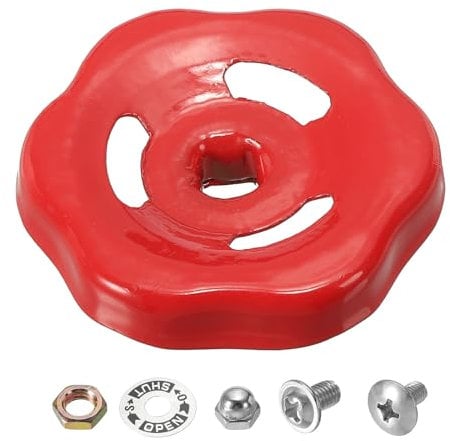 PATIKIL Outside Faucet Handle Square Stem Hole 6x6mm, Cast Iron Faucet Round Wheel Handle Replacement Water Spigot Handle with Screws Spacer, Red
