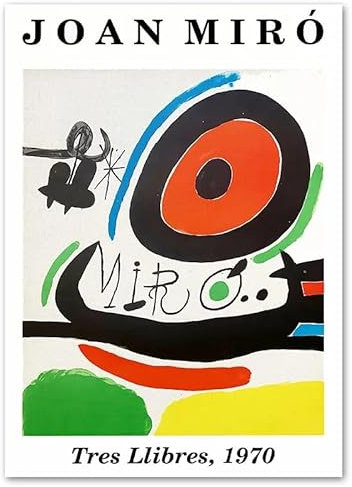 KSHAO ATHQW Juan Miró Ausstellung Poster Und Leinwand Gemälde《Tres Llibres》Moderne Einfache Drucke Juan Miró Wandkunst Für Wohnzimmer Dekor Bild 60x80cmx1 Kein Rahmen