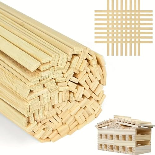 100 Stk Holzstäbe zum Basteln - Holzstäbe 40cm Extra Lang Bambus aus Naturholz - Holzleisten Holzstäbchen Holzdübel Rechteckige Bastelstäbchen
