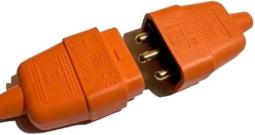 Mr. Gadget's Solutions 10Amp In-Line Flex Connector 3 Pin Cable Wire Joiner 3 Core Mains Plug Orange Heavy Duty