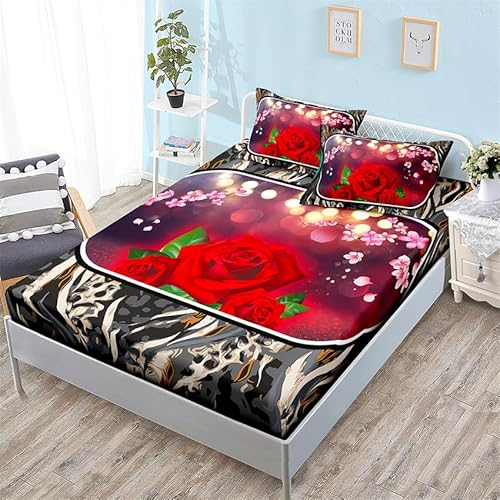 Spannbettlaken 160X200Cm Rose Polyester Bettlaken 30Cm Extra Tiefe Taschenlaken Spannbetttuch Weich Und Atmungsaktiv Spannbetttücher Für Doppelbett,Bed Sheets