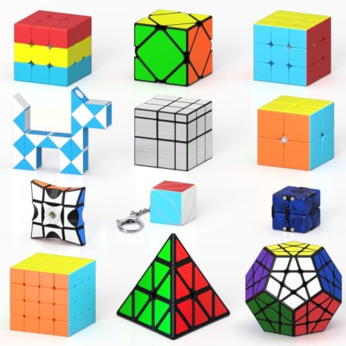 Vdealen Zauberwürfel Set, Original Speed Cube von 2x2x2 3x3x3 4x4x4 Pyramid Megaminx Skewb Infinity Mirror Magic Cube Set, Zauberwürfel Puzzle Geschenk für Kinder und Erwachsene (12 Stück)
