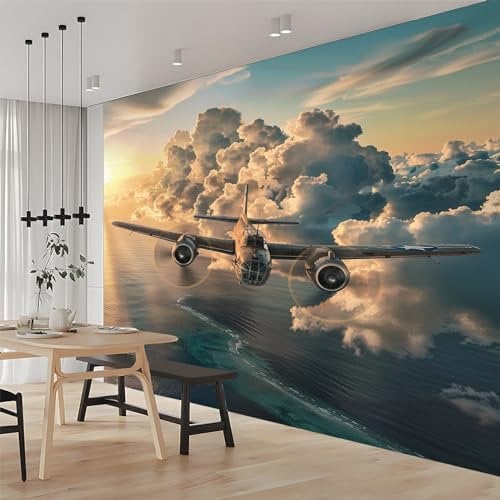 Photo Wallpaper Sky Plane 400x280 cm Non-Woven Art Print Wall Mural Decoration Poster Picture Design Modern Living Room Kitchen Bedroom Wall Mural