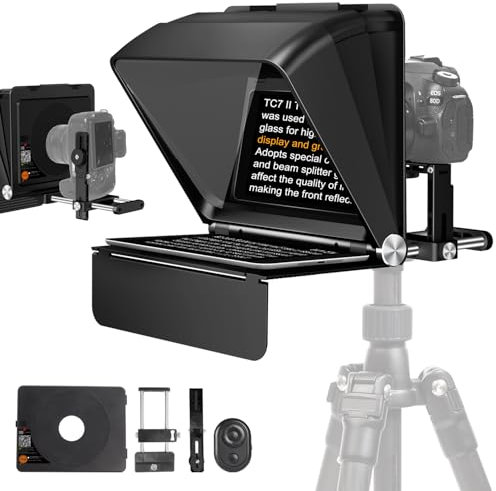 LENSGO Mini teleprompter da 10 per fotocamere, app compatibile con iOS/Android per intervista/lezioni online/vlogger/Live Streaming Prompter supporto 24 – 35 mm obiettivo grandangolare sparare (per