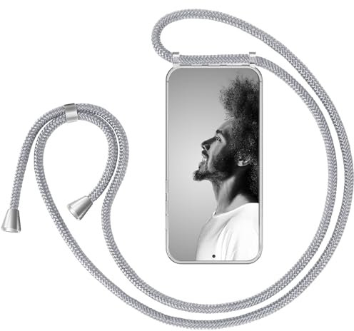 ZhinkArts - Handykette kompatibel mit Samsung S24 - Handyhülle zum Umhängen - Hülle mit Band/Schnur - Necklace - Silikon - Weiß Silber