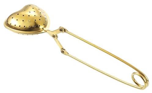 sourcing map 1 Pcs Heart Snap Tea Ball Infuser with Handle, Loose Tea Steeper, Stainless Steel Tea Strainer for Brew Loose Leaf Tea, Gold