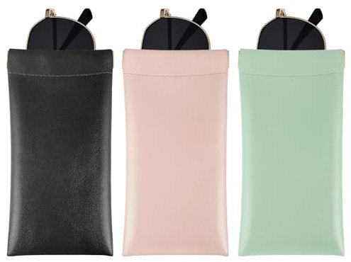 3 Stück PU-Leder Brillenetui - Automatisches Schließen, Wasserdicht 7,08*3,54in, tragbare Etui für Damen und Herren