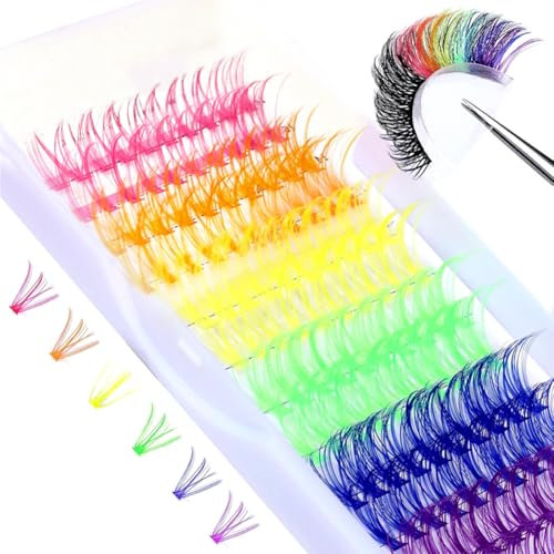 120 Stück Wimpern Bunt Künstliche Wimpern Einzelne Büschel Falsche Wimpern,6 Farbe Künstliche Falsche Wimpern Fächer Klassische Wimpernverlängerung Für Diy Custom Falsche Wimpern （14mm +16mm ）