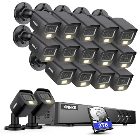 ANNKE 3K Lite Wired Security Camera System with Mic/Audio, H.265+ Surveillance 16CH DVR with AI Human/Vehicle Detection,16 x IP67 CCTV 3K 5MP Camera with Smart Dual Light, Color Night Vision, 2TB HDD