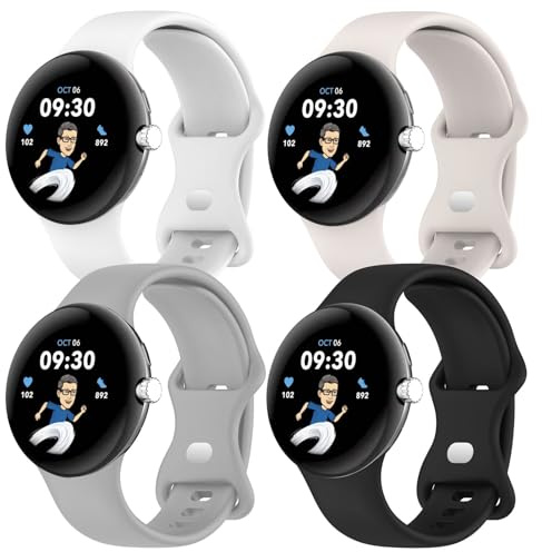 4 Stück Silikon Armbänder für Google Pixel Watch Armband 45mm Damen Herren | Weiches Silicone Sport Band Einstellbar Wasserdicht Uhrenarmband Ersatzarmband für Pixel Watch 4/3 Band,S