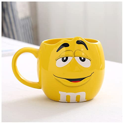 EUZLKDXU Coffee Cup 600ML M&M Bean Cute Ceramic Coffee Mug Kawaii Breakfast Tea Milk Cups and Mugs With Spoon Large Capacity Expression Drinkware Coffee Cups(Yellow)