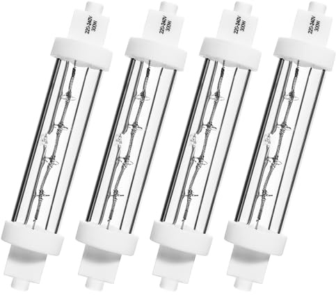 FKLiLEBU 4 Pack R7S Heat Lamp Bulb, 118mm Linear Halogen Bulbs,Ideal for Buffets, Catered Events - Food Halogen Lamps, Gantry Lights, Warm White(300W)