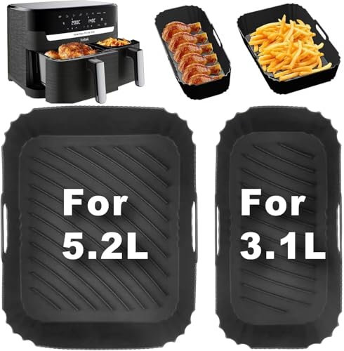 Pack of 2 Silicone Mould Hot Air Fryer Accessories for Tefal EY9018 5.2/3.1 L, Philips 3000 Series, Cecotec 5.5/3.5 L, Lakeland 5L/3L, Tower T17099, Salter EK5729, 1×5.2L + 1×3.1L Airfryer Silicone