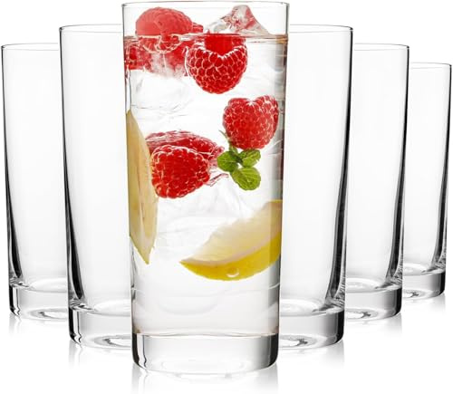 OUWO Highball Glasses Set of 6, (16oz/450ml) Tall Drinking Glasses, Water Glass for Kitchen, Tom Collins Glasses, Mojito Glass Cups, Cocktail Glasses for Bar Glassware