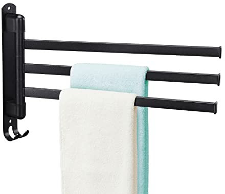 Porte-serviettes pivotant avec crochets en acier inoxydable pour cuisine, salle de bain, toilettes, noir, 3 rails