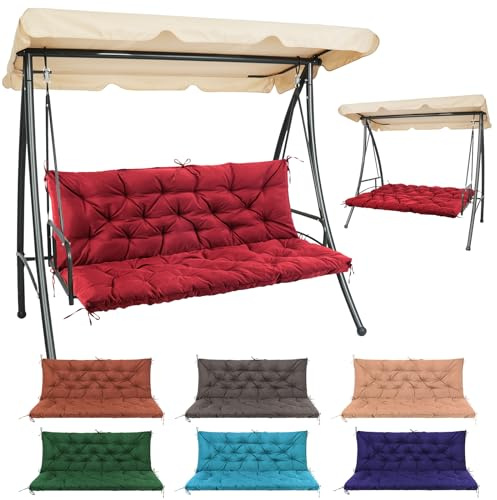 Hollywoodschaukel Auflage für gartenmöbel, Sitzkissen mit Rückenlehne und Befestigungsriemen, 120x100 cm, 10 cm dick, Schaukelkissen für Hollywoodschaukel Sitzbank Gartenbank Gartenmöbel