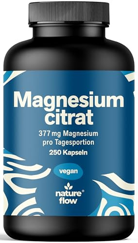 Magnesiumcitrat Kapseln hochdosiert – 250 Kapseln – 377 mg pro Tag | Magnesiumcitrat – vegan, produziert in Deutschland, laborgeprüft
