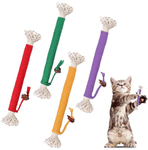 Cotton Rope Catnip Toys Kitten Teething Chewing Cat Teeth Cleaning,4PCS | Braided fiber aromatic herb twines; durable gnawing oral maintenance; anxiety relief for indoor felines