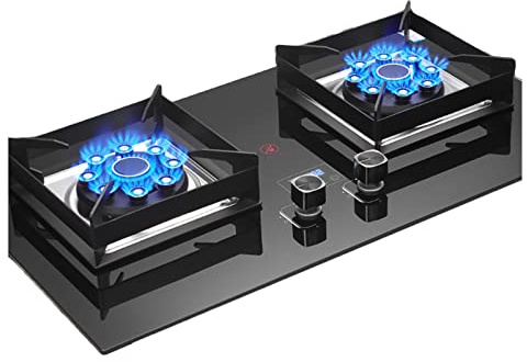 Double brûleur de cuisinière à gaz, plaque de cuisson à gaz intégrée, double combustible, facile à nettoyer, pour camping-car, double brûleur 5,2 kW