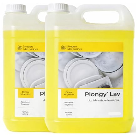 Liquide Vaisselle Citron 10L (Lot de 2x5l)– Bidon Économique Ultra Dégraissant – Nettoyage Manuel Efficace – Formule Concentrée Parfum Citron – Pour Cuisine, Restauration et Usage Professionnel