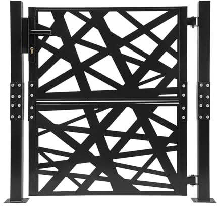 SuhoFutus Puerta de jardín de 105 x 100 cm, color negro, para exterior, de seguridad, de metal, ángulo de apertura de 180°, cierre de seguridad con 7 llaves, para jardín, patio y terraza (negro)