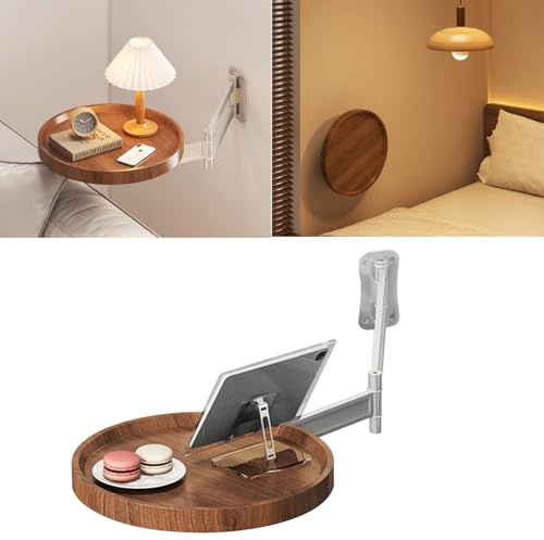 Ysislybin Wandklapptisch Rund, 720° Frei Einstellbar Klapptisch Wand Schreibtisch Klappbar Wand Nachttisch Platzsparend für Schlafzimmer Wohnzimmer Balkon (Nussbaum)