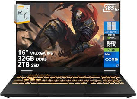 ASUS TUF Gaming F16 Laptop | 16 WUXGA IPS 165Hz | Intel 16-Core i7-14650HX | 32GB DDR5 2TB SSD | NVIDIA GeForce RTX 5070 DLSS 4 | RGB Backlit Thunderbolt 4 Wi-Fi 6E Win11 Pro w/DLCA Accessory