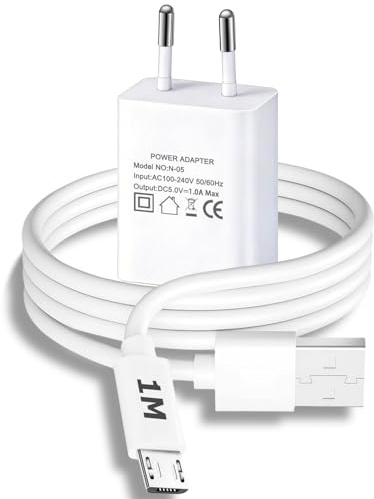Micro USB Kabel Ladegerät 5V 1A USB Plug 1M USB A auf Micro USB Ladekabel 5 Volt Netzteil Steckdosenadapter USB to Mikro Datenkabel 5V1A Ladestecker Kompatibl Elektronische Waage/USB-Ventilatoren/LED