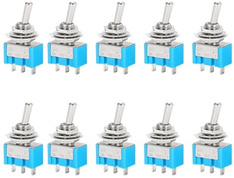 10er Pack Mini Kippschalter 3 Polig 2 Positionen Blauer Wippschalter | blaue Wippe, Miniatur Bauform, Klemmleisten Anschluss, robustes，Gehaeuse fuer Schaltkreise Projekte