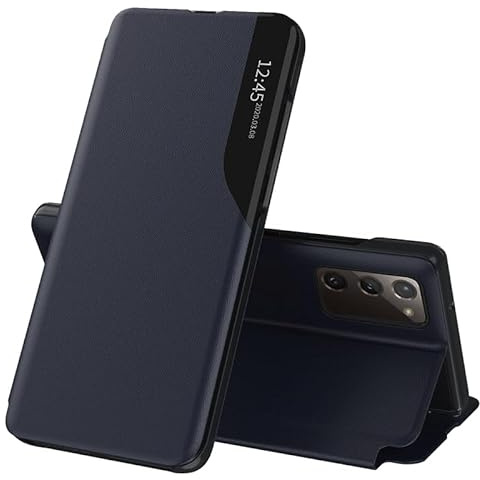Techsuit für Samsung Galaxy S20 FE 4G S20 FE 5G Flip Wallet Hülle mit Smart View Fenster, Ständer, Kameraschutz, Kratzfest, Erhöhte Kanten, Premium Finish, eFold Series, PU Leder, Dunkelblau