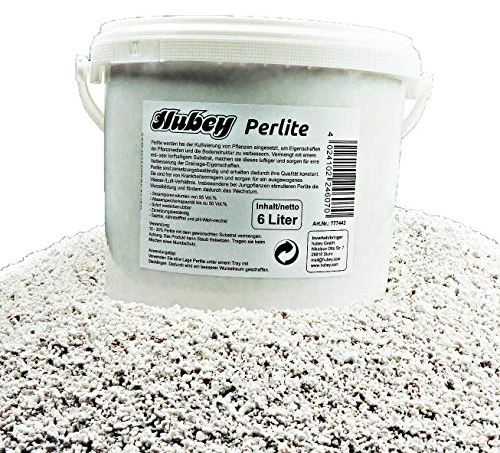 Hubey Perlite für Pflanzen - Drainagelage - Sauerstoffspeicher, Feuchtigkeitsspeicher - Bodenverbesserer, staubarm (6 Liter)