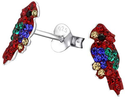 Monkimau Mädchen Ohrringe Papagei Ohrstecker aus 925 Sterling Silver echt Silber mit 52 Kristallen