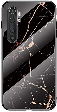 Baifu Hülle für Xiaomi Mi Note 10 Lite Hülle Marmor Gehärtetem Glas & Silikon Rand Hybrid Hardcase Stoßfest Kratzfest Handyhülle Dünn Case Handyhülle für Xiaomi Mi Note 10 Lite (Schwarzes Gold)